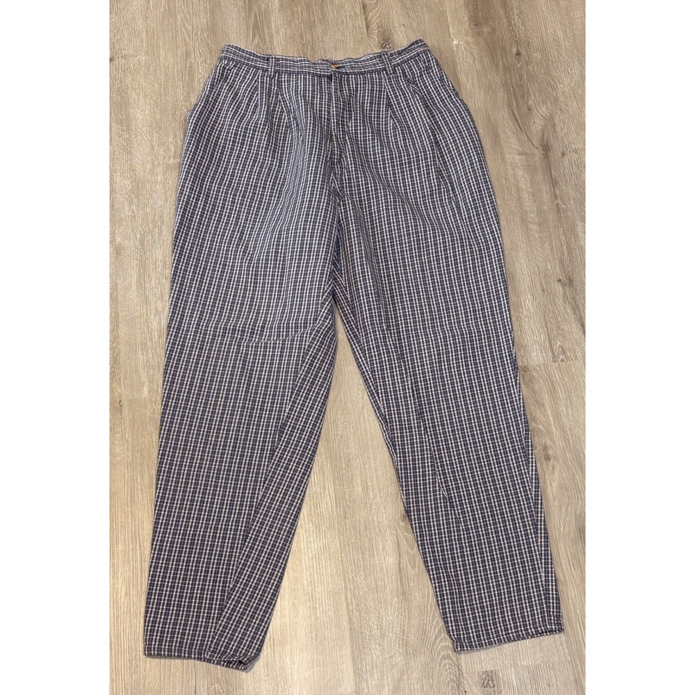 Northern Reflections Vintage 90s‎ Plaid Pleated Pants Blue White Tapered 13/14